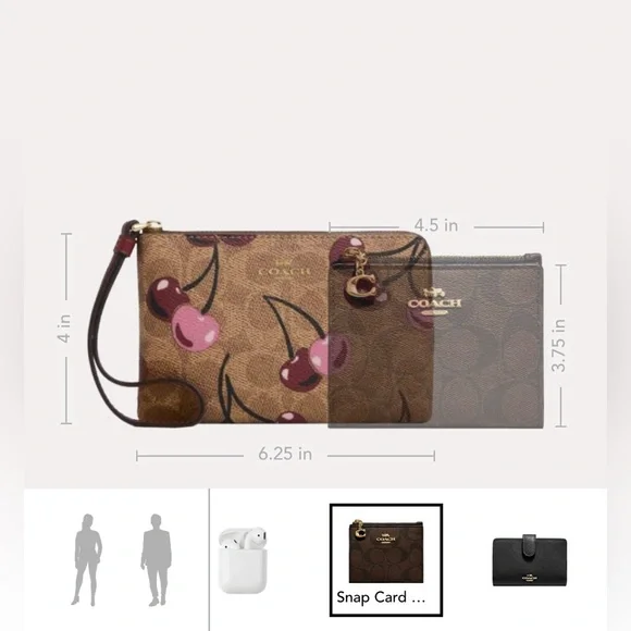 Coach NWT Corner Zip Wristlet In Signature Canvas With Cherry Print - Picture 9 of 12